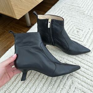 Black leather kitten heel booties